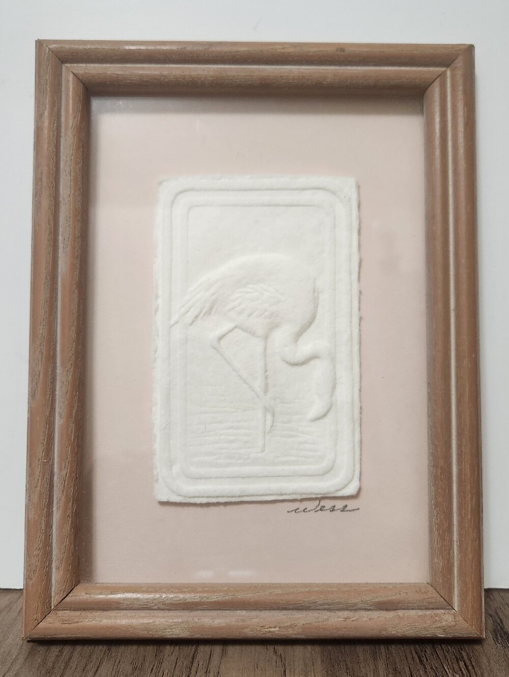 Vintage 80s Framed Hand Cast Paper Art By Wess Figi Graphics 3D Retro Florida